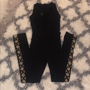New bebe 00 black bodysuit with nude mesh sides